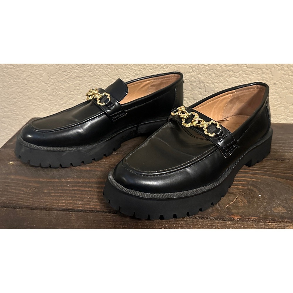 Sam & Libby Women's Black Lug Sole Chain Link Loafers Size 10 Chunky Preppy